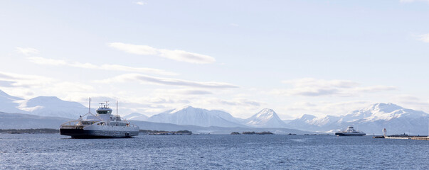 Fototapeta na wymiar Ferry traffic between Molde and Vestnes in Møre and Romsdal county
