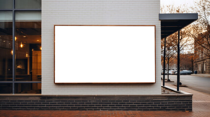 Empty billboard on the wall of a modern building in the city.