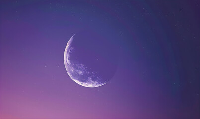 Obraz na płótnie Canvas Сrescent moon against the purple background with stars. Cosmos background. Colorful galaxy backdrop. Space illustration. 