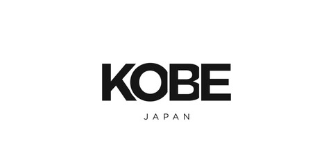 Kobe in the Japan emblem. The design features a geometric style, vector illustration with bold typography in a modern font. The graphic slogan lettering.