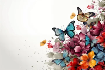 Crédence de cuisine en verre imprimé Papillons en grunge Flowers and butterflies on grunge background with space for your text