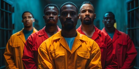 Prisoners lined up for roll call in a correctional facility. Concept Inmates, Correctional Facility, Roll Call, Prisoners