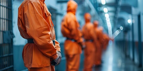 Incarcerated Individuals Lined Up for Attendance Check in a Facility. Concept Prison Life, Inmate Routine, Correctional Facility Operations, Incarceration System, Convicted Offenders - obrazy, fototapety, plakaty