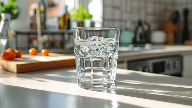 Glass of pure water on the modern kitchen 