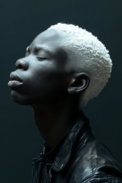 Portrait of black skin man with blonde hair, model fashion concept 