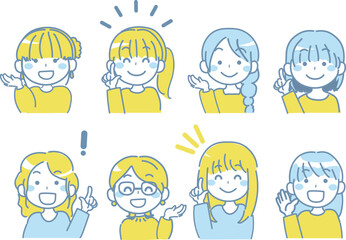 案内・紹介をする女性のイラスト　セット2