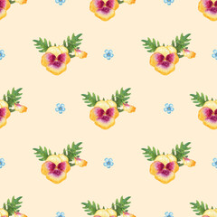 seamless pattern with wild flowers pansies are watercolor hand drawn illustrations
