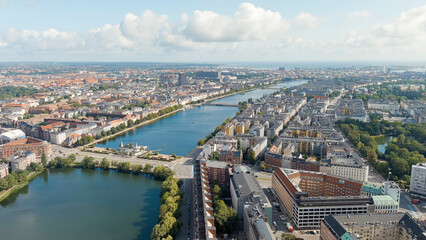 Copenhagen, Denmark. Park with a lake. One of the Copenhagen lakes. Sankt Jorgens So, Aerial View