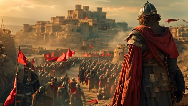 16:9 A virtual simulation of Salah al-Din Yusuf or Saladin leading thousands of warriors to attack Jerusalem during the Third Crusade.