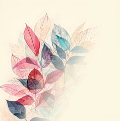 Pastel-Colored Watercolor Illustration of Vibrant Leaves