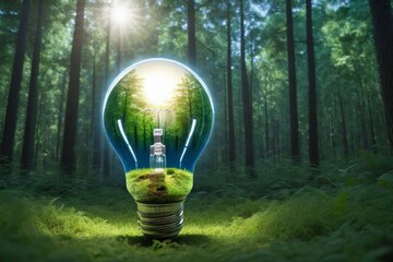 Glowing Light Bulb in Forest