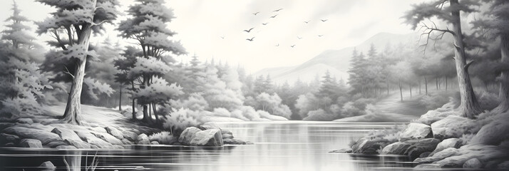 Intricate HB Pencil Drawn Image Representing the Symphonic Essence of Forest