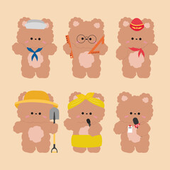 set of funny cartoon profession cute bear