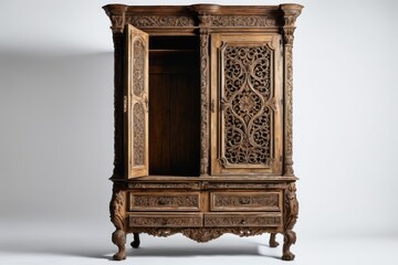 Fototapeta premium A vintage brown wooden cabinet with a closed door complements the warm interior design of the home
