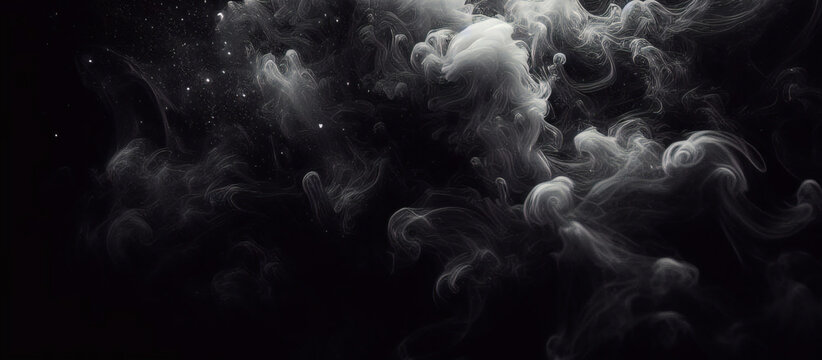 Suelo de hormigón con humo o niebla en una habitación oscura con foco. calle asfaltada, fondo negro