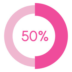 50 percent,pink circle shape percentage diagram vector,circular infographic chart.