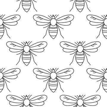 Wasp icon. Flying colored striped insect. Production of healthy eco honey. Spring, summer period. Wings, legs. Hand drawn vector illustration. pattern, seamless , background, line, doodle, coloring