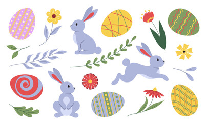 Vector flat set of Easter elements isolated on white background