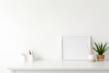 White desk with empty space. Bright stylish and minimal workspace, Generative AI