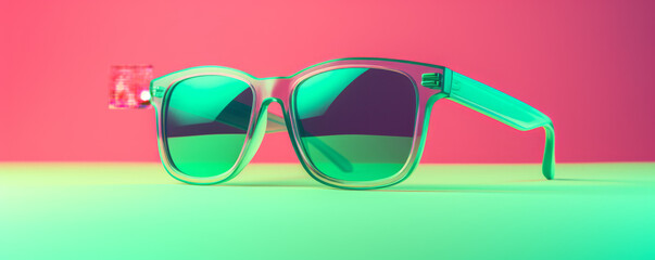 Stylish Sunglasses on Vibrant Duotone Background