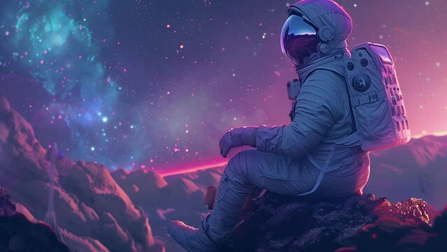 astronaut in outer space. an astronaut in space enjoying space view. seamless looping overlay 4k virtual video animation background