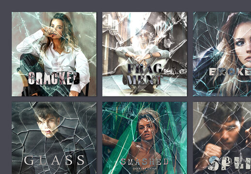 Various Broken Glass Effects For Social Media Layouts With Generative ai