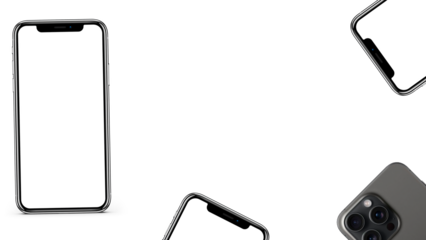 Mobile phones on a blank background, with copy space, white background. Premium background for mockup, PNG format. 