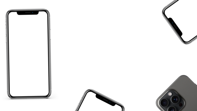 Mobile phones on a blank background, with copy space, white background. Premium background for mockup, PNG format. 