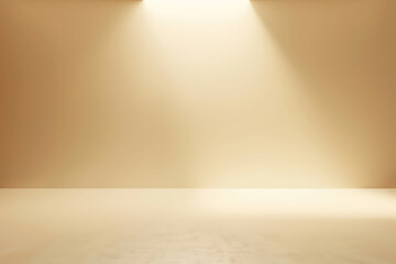 Empty light beige wall studio background. Used for presenting cosmetic nature products for sale online - obrazy, fototapety, plakaty