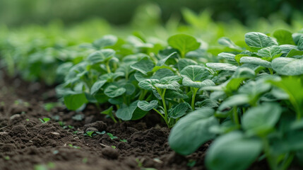 Rows of vibrant young seedlings reach for the nourishing glow of artificial lights in a sustainable greenhouse, symbolizing innovation in agriculture and growth