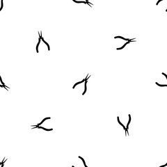 Seamless pattern of repeated black round pliers symbols. Elements are evenly spaced and some are rotated. Illustration on transparent background