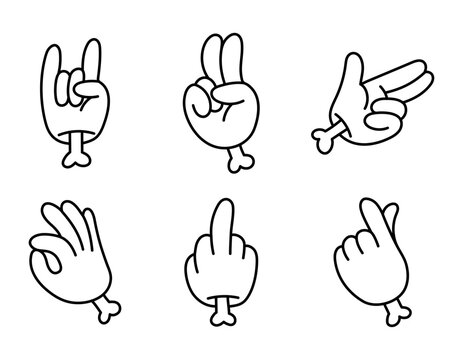 Retro groovy style hands set. Vintage hippy various palm y2k sticker pack