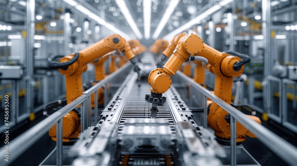 Aufkleber automated robotics arms efficiently assembling a car on a production line, showcasing precision and 