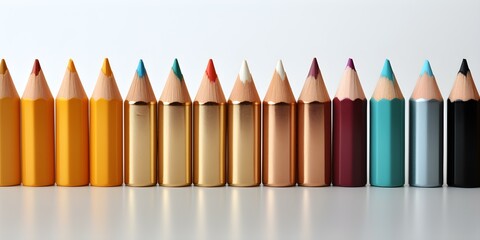 Arrangement of colorful pencils with pencil shavings on white surface. Concept Still Life Photography, Colorful Pencils, Pencil Shavings, White Background, Creative Arrangement