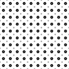 Square seamless background pattern from geometric shapes are different sizes and opacity. The pattern is evenly filled with big black milling disc symbols. Vector illustration on white background