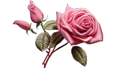 realistic embroidery pink rose png / transparent