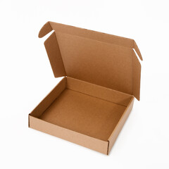 open empty corton box on white background