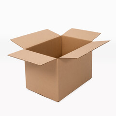 open empty corton box on white background