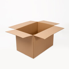 open empty corton box on white background
