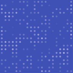 Abstract seamless geometric pattern. Mosaic background of white circles. Evenly spaced  shapes of different color. Vector illustration on indigo background