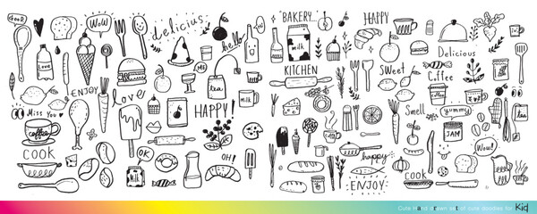 Fototapeta na wymiar Food doodles,Foods doodles hand drawn sketchy vector symbols and objects