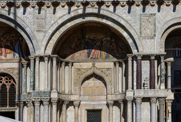 The side portal of the facade of St. Mark's Basilica in Venice, Italy