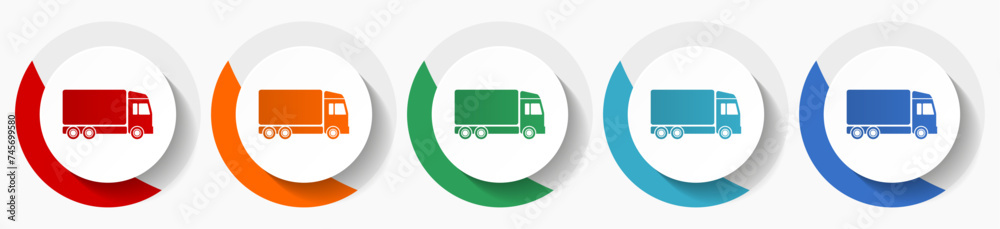 Poster truck, delivery vector icon set, flat icons for logo design, webdesign and mobile applications, colo