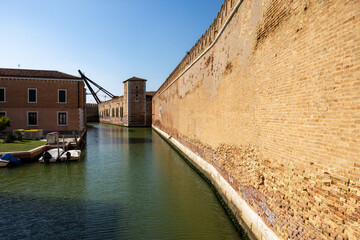 View of Venetian Arsenal (Arsenale di Venezia) a complex of former shipyards and armories, Venice, Italy