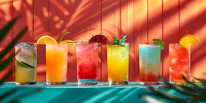 Vibrant group of cocktails ideal for a fun evening with friends. Concept Cocktail Recipes, Mixology Tips, Happy Hour Ideas