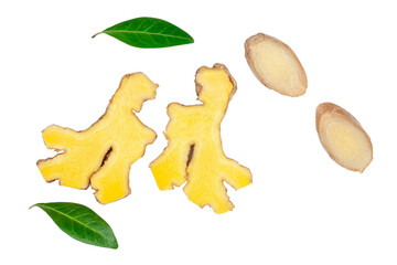Ginger root slices isolated on a white background