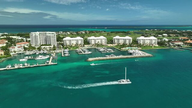 Aerial view: Marina Harbour and Ocean club marina, Paradise island, Nassau, Bahamas