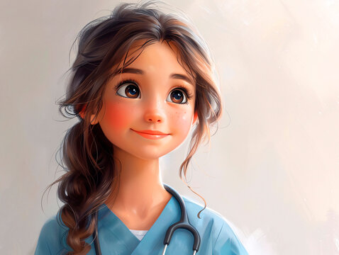 Illustration of doctor girl in medical uniform. Generative AI