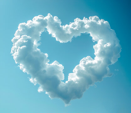 Cloudy Heart isolated on blue background. Valentine Day fashionable minimal. For invitation, valentine, marriage, wedding, heart shape greeting card love concept.
