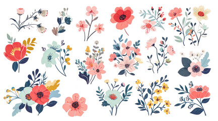 Botanical floral wedding frame flower elements on white background. Watercolor hand drawn clip art illustration with flowers. Trendy pastel colour for invitation, brochure, greeting card, textile